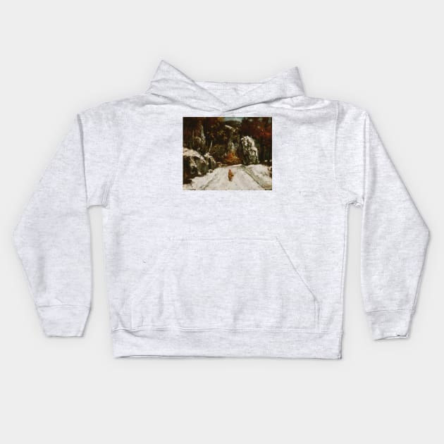 Winter in the Jura by Gustave Courbet Kids Hoodie by Classic Art Stall